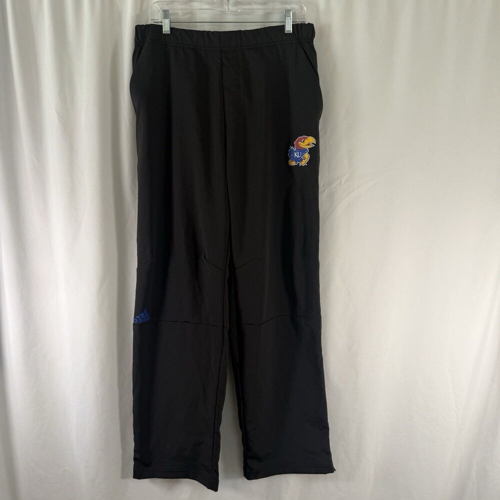 KU Jayhawks ADIDAS Sweatpants Men's Large Black Pull On Zip Ankle Zip Pockets